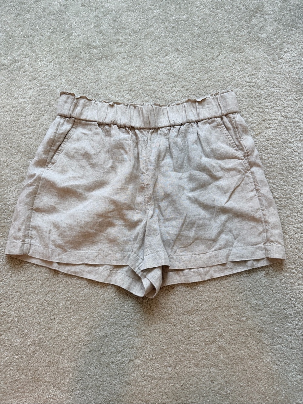 J.Crew Tropez 100% Linen Pull-On Shorts Natural Oatmeal Beige Size Large - Picture 11 of 11